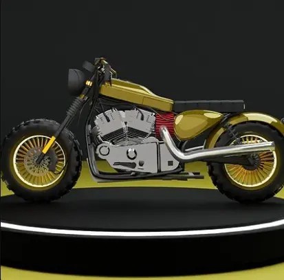 Side view of the motorcycle on a turntable