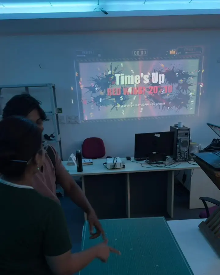 Time's Up screen behind the players