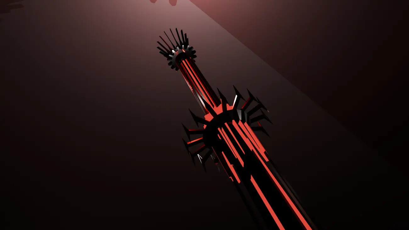 The sword at an angle under red light