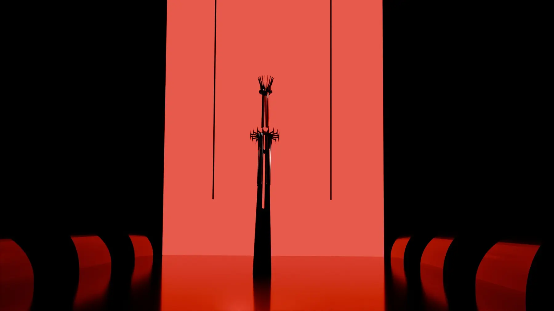 The Hell Bander Sword standing in a red shrine